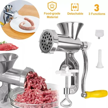 Manual Meat Grinder – Silver Aluminum Alloy 1