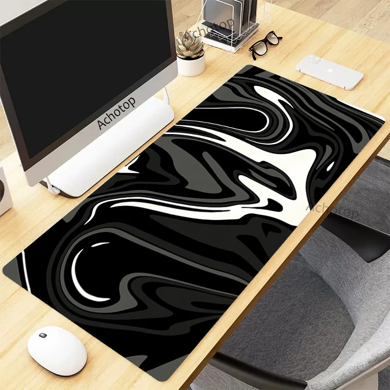 Alfombrilla de ratón para ordenador Gamer Strata Liquid Mousepad 900x400 XXL, alfombrilla grande para ratón en blanco y negro, alfombra para escritorio de PC, alfombrilla para teclado