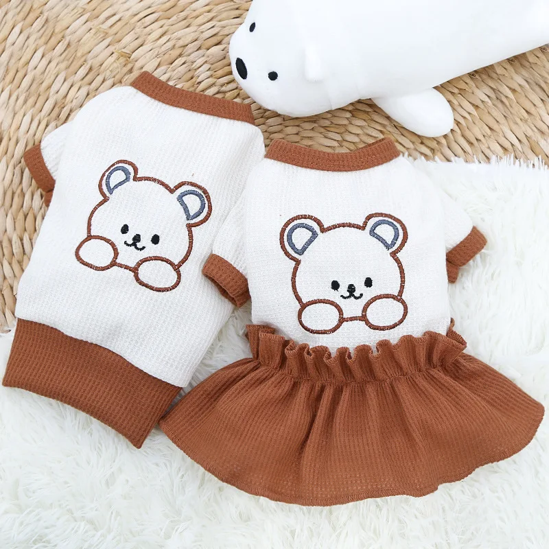 Puppy Spring And Summer Clothes Pet Couple Matching Clothing Dog Dress French Bulldog T-Shirt Cute Costume For Small Medium Dogs