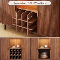 Wine Bar Cabinet w/ LED Light,Liquor Cabinet for Home,Coffee Bar Cabinet w/ Wine Rack & Glass Holder,Walnut Buffet Sideboard 4