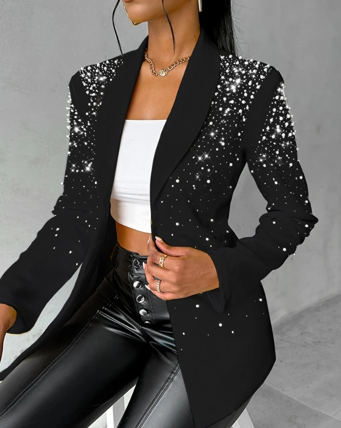 Woman Elegant Beaded Shawl Collar Suit Coat Temperament Commuting New Female Clothing Work Office Women's Fashion Blazer Jacket white office coat women cape shawl small suit thin loose suit jacket temperament elegant female office coat clothing spring