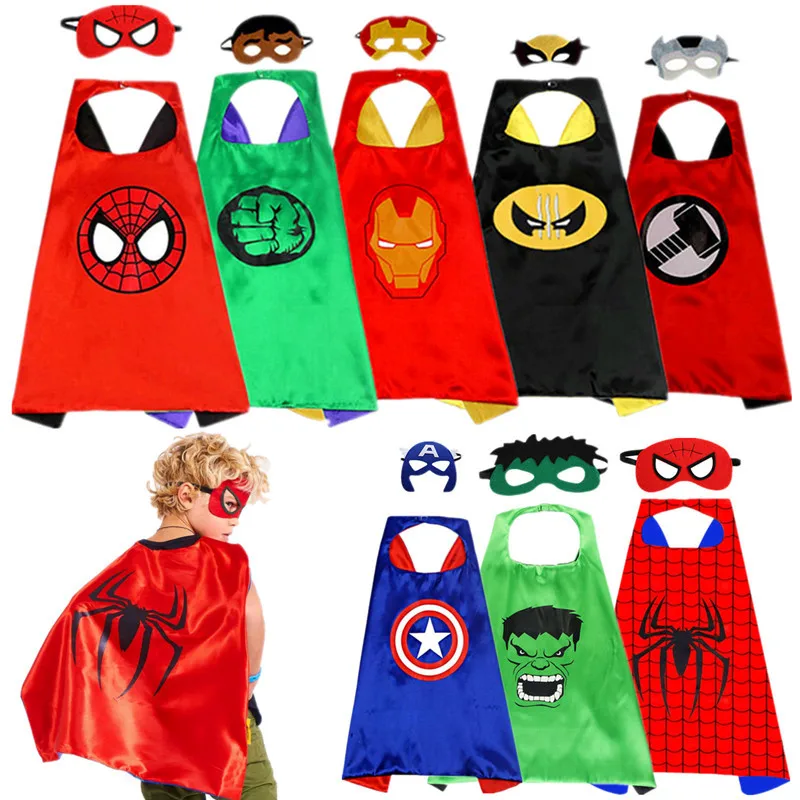 Kids Superhero Mask Capes Set and Wristbands Costumes Halloween Christmas Cloak Cosplay Dress Up Gift for Boys Girls |