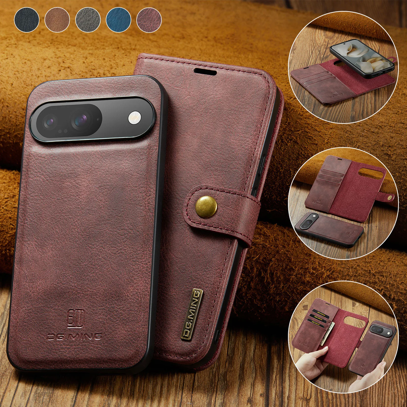 Premium Detachable Magnetic Leather Wallet Phone Case with Card Slot and Protective Flip Cover