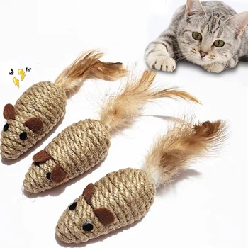 Sisal False Mouse Cat Toy Bite Resistance Stuffed Toy Interactive Cat Toy Simulation Mice Kitten Self-Playing Toy Pet Supplies 1