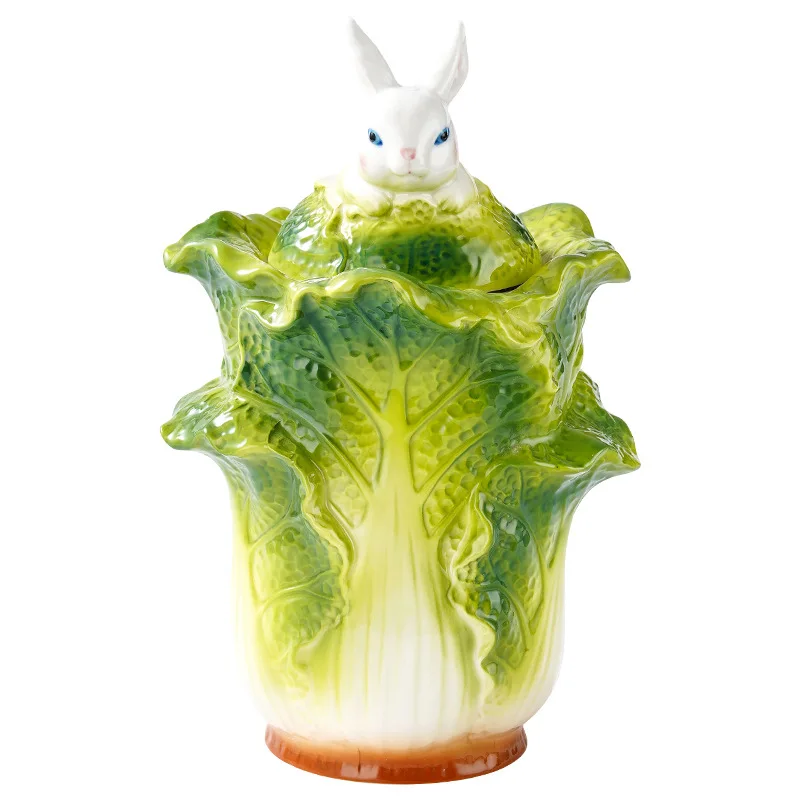 Creative Cabbage Rabbit Tea Jar Ceramic Decorative Jar Tea Sealed Storage Home Storage Container Decorative Accessories ceramic storage jar