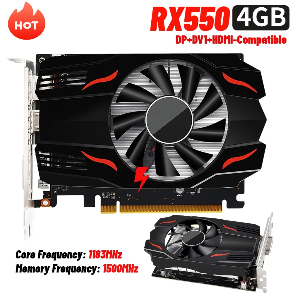 RX550 4GB DDR5 128Bit Graphics Card with HDMI+DP+DV1 Port PCI E3.08X