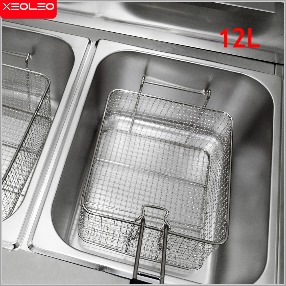 XEOLEO Commercial Gas Fryer 6L*2 Deep Stainless Steel Machine Two Tanks Double Sieve Chicken/French Kitchen Restaurant Food 3
