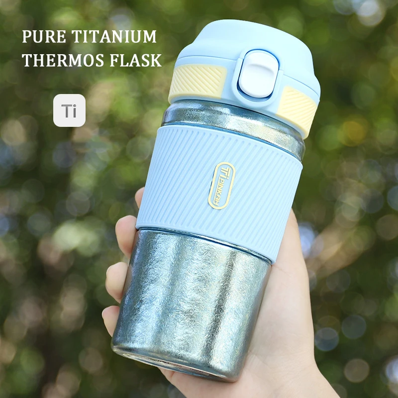 PINKAH High-Grade Double-Layer Pure Titanium Thermos Cup Simple Outdoor Camping Portable Coffee Cup 380ml Gift