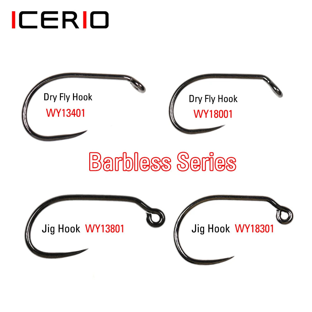 ICERIO 30PCS Competition Barbless Fly Fishing Hook Nymph Dry Wet Flies Jig Fishhook Salmon Trout Fly Tying Hook Non-barbed