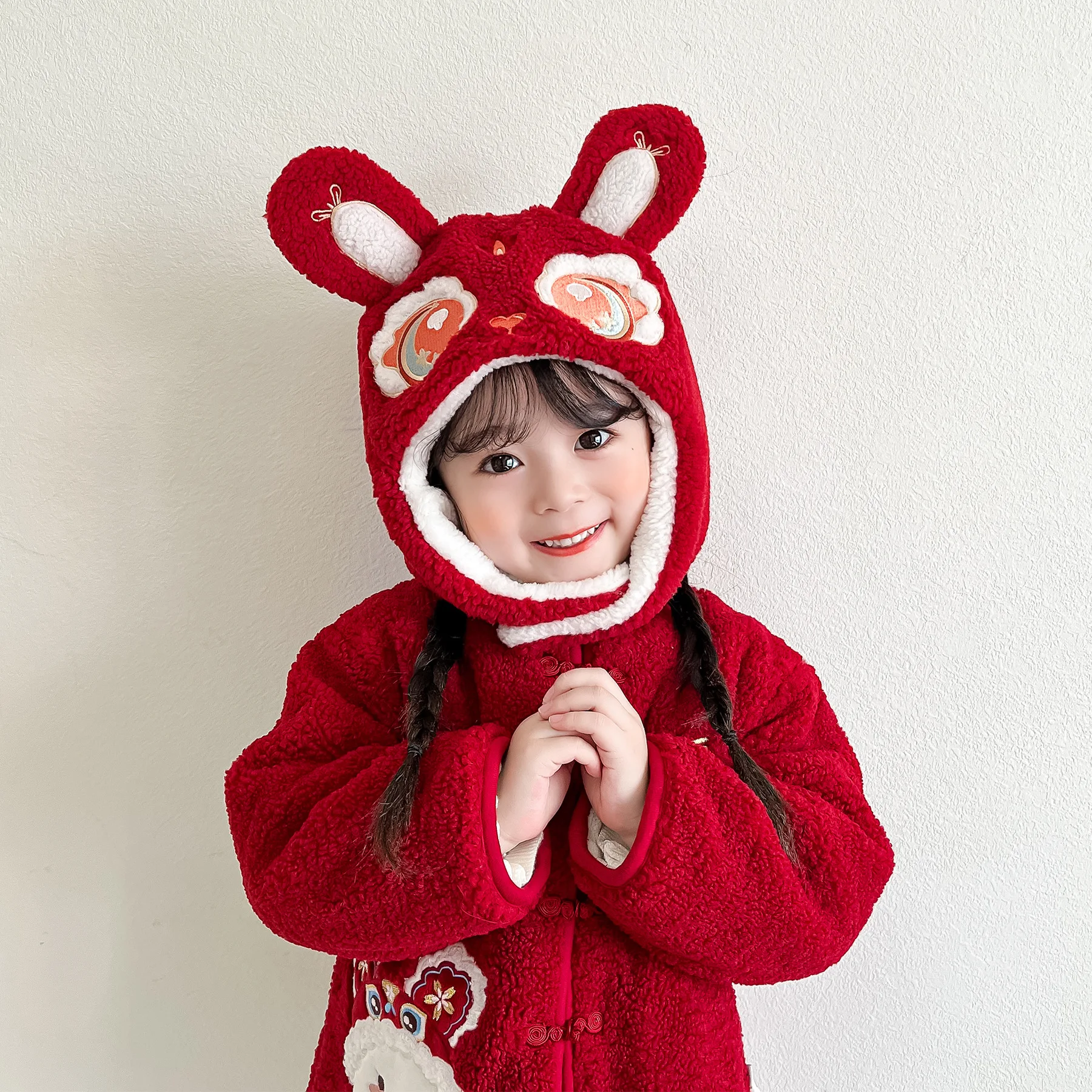 Kids Baby Winter Lamb Fleece Cute Rabbit Ear Protection Hat for Boys and Girls Thickened Warm Hat Scarf Children Beanie Bonnet