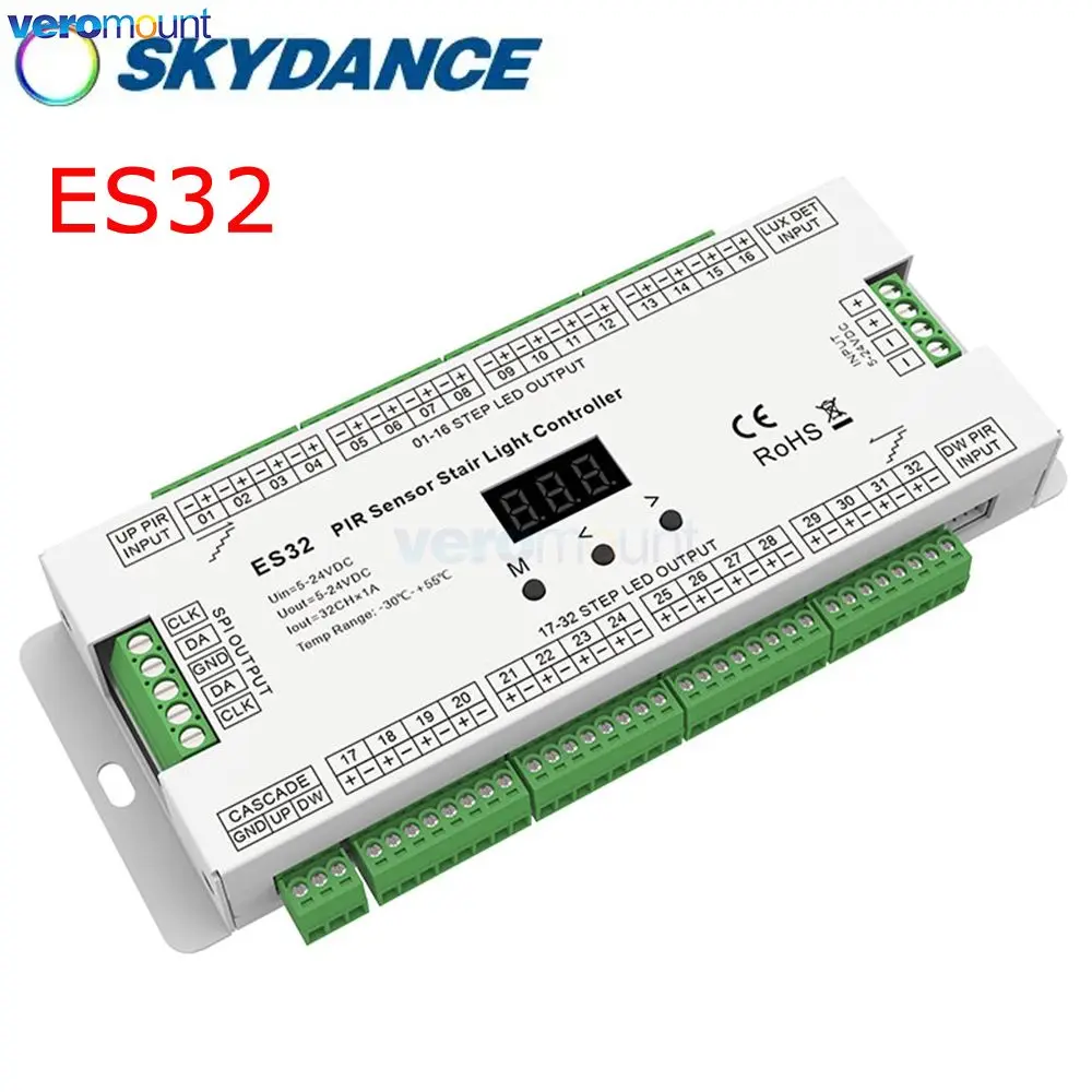 skydance-es32-smart-stair-light-controller-32-stepcase-sensore-di-movimento-pir-sensore-di-luce-diurna-spi-pixel-controller-di-illuminazione-a-led