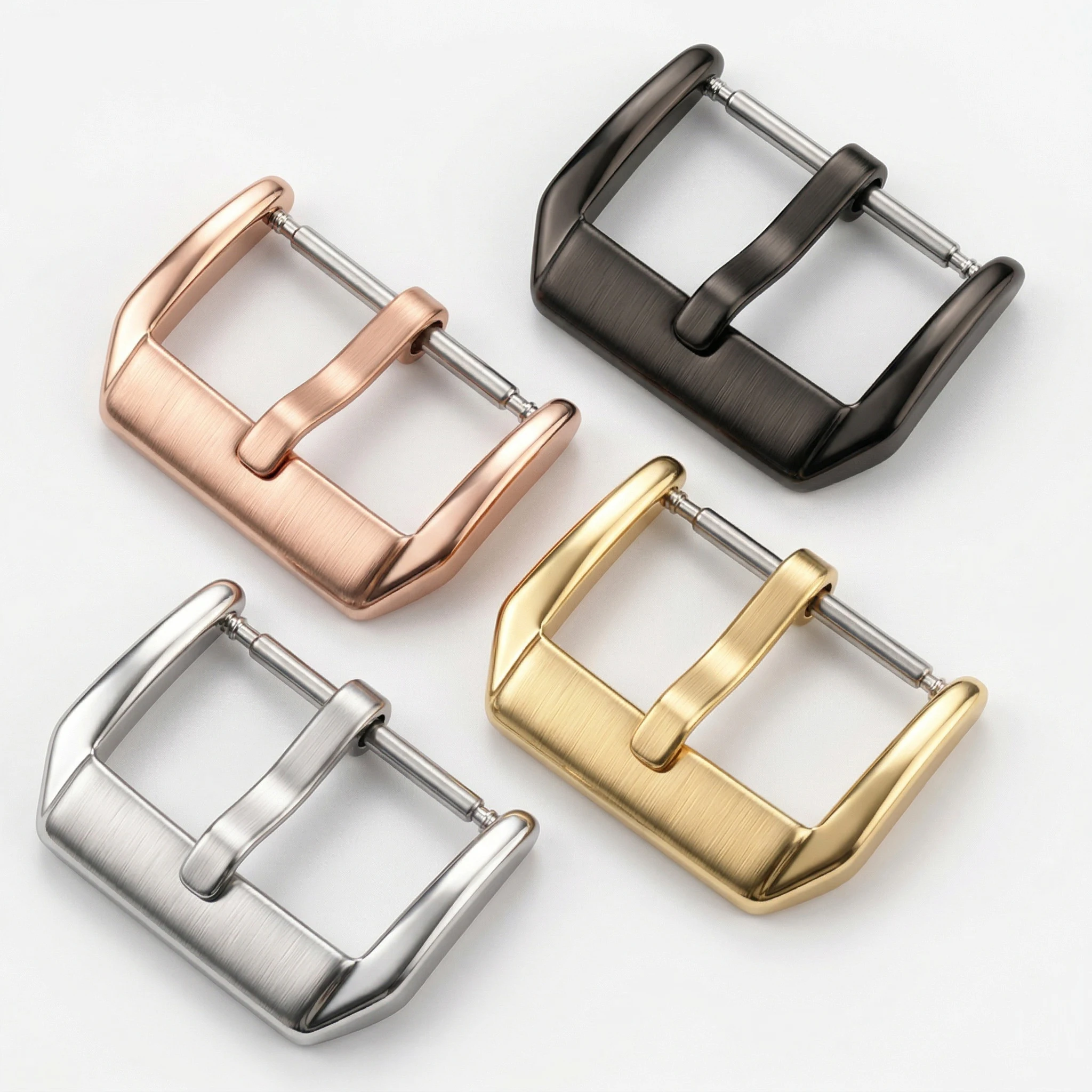 Elegant Stainless Steel Brushed Watch Buckle in Silver, Rose Gold, and Black - Available in Multiple Sizes