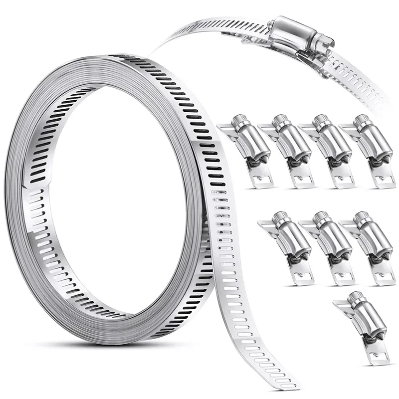 304 Stainless Steel Hose Clamp Strap with Fasteners Worm Clamp Adjustable Worm Gear DIY Pipe Ducting Hose Clamp 9.8-34.4 Feet