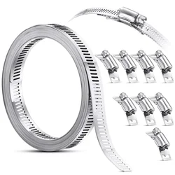 304 Stainless Steel Hose Clamp Strap with Fasteners Worm Clamp Adjustable Worm Gear DIY Pipe Ducting Hose Clamp 9.8-34.4 Feet