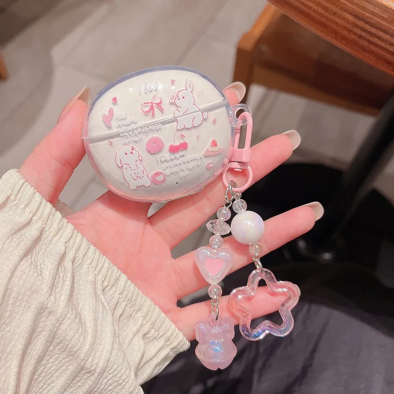 Charming Pink Butterfly Earphone Case with Keychain - Cute Star Design