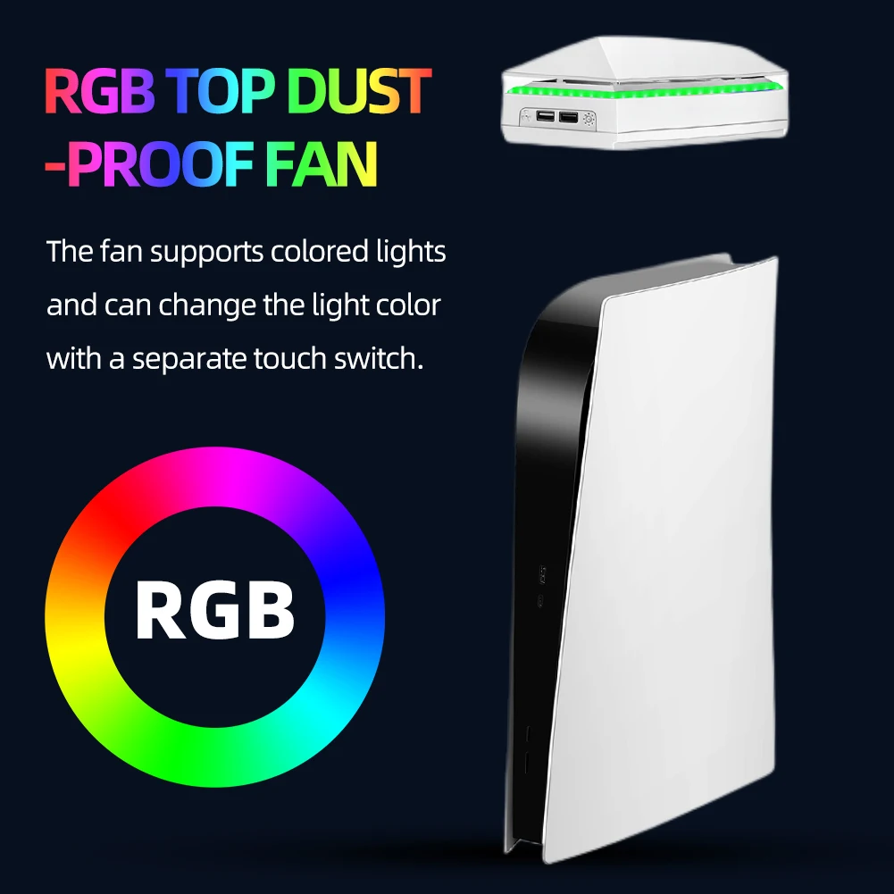 RGB Host Cooling Fan Dust-proof Top Heat Radiation Fan Waterproof CD Drive Digital Version for PS5 Console External Host