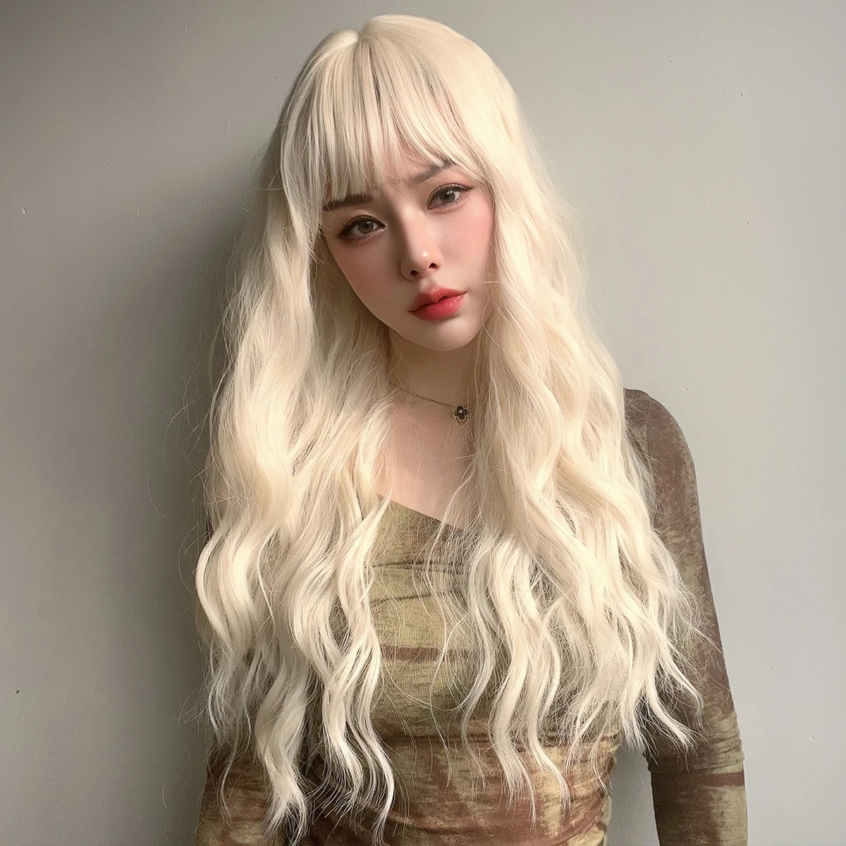 Daily Party Lolita White Wavy Long Curly Hair Synthetic Fiber Women's Wig Qi Liu Hai Silk Women's Wig
