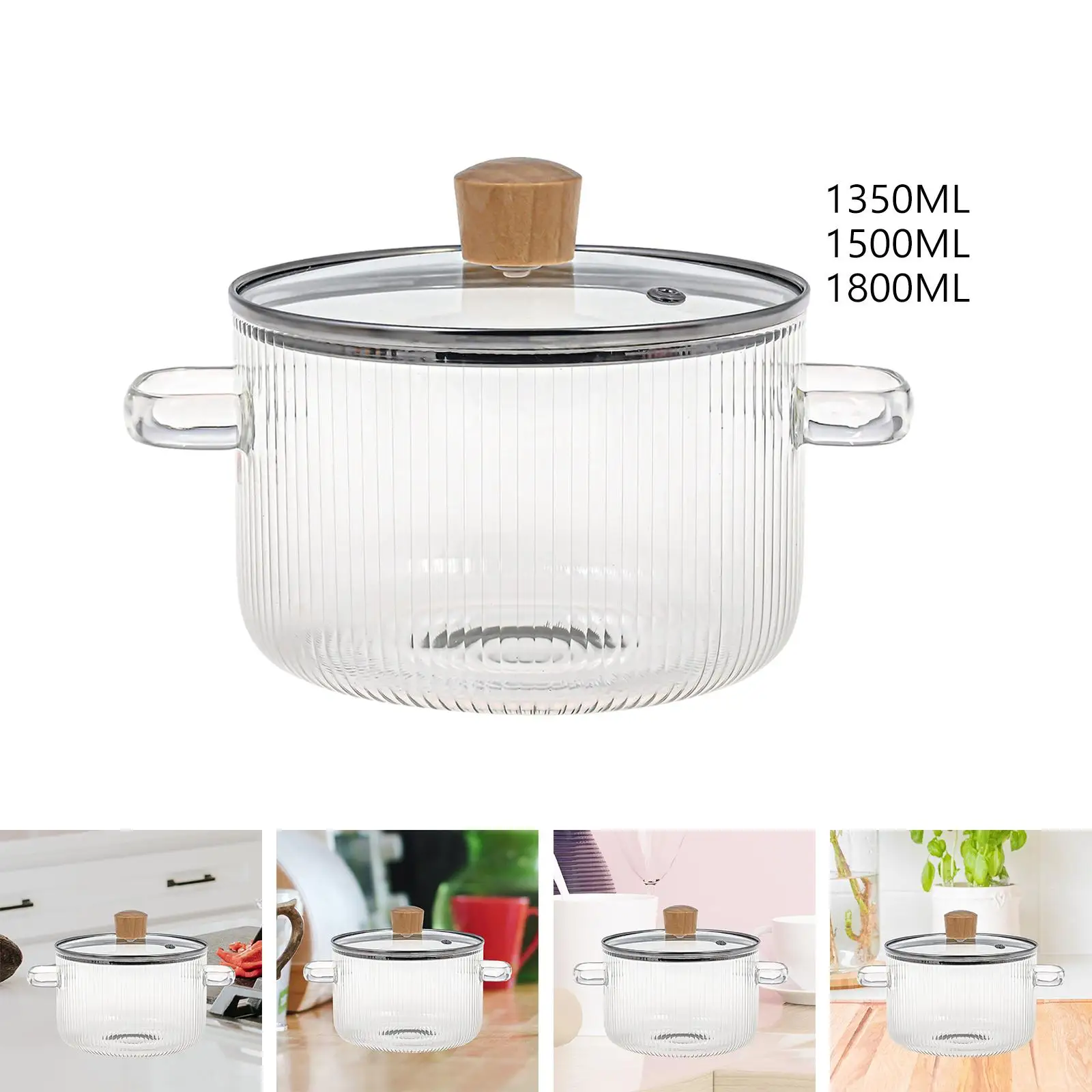 Glass Cooking Pot Transparent Durable with Handles Heat Resistant Glass Saucepan with Cover for Tea Pasta Baby Food Soup Milk