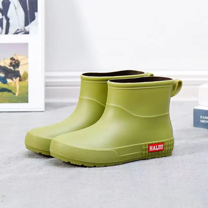 Women's Autumn Winter Rain Shoes Thick Bottom Non Slip High Top Cover Foot Plush Warm Rain Shoes Waterproof Working Boots