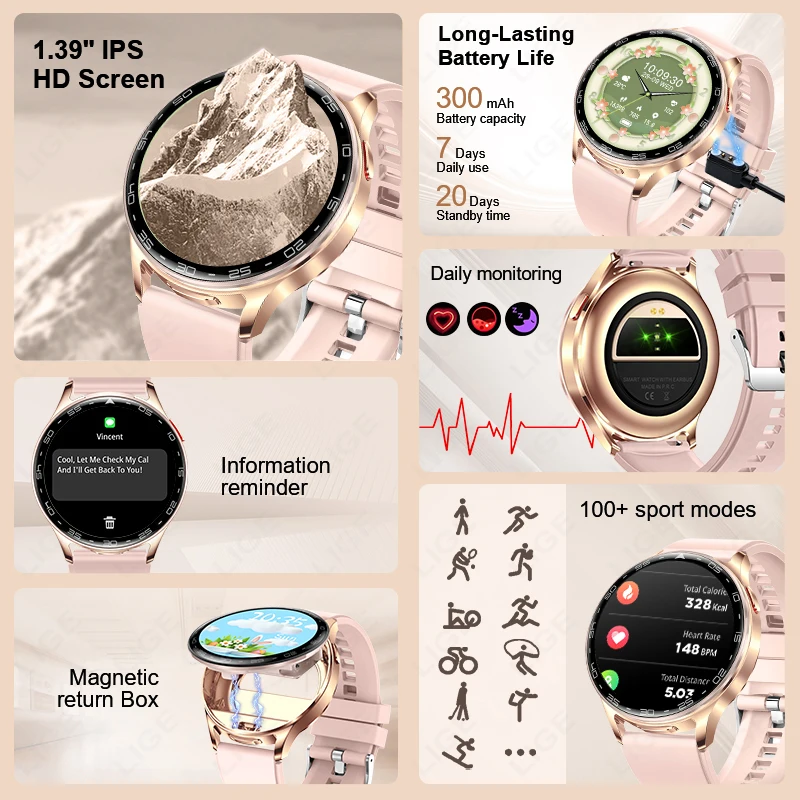 LIGE Smart Watch Earbuds Women Bluetooth Wireless Call Smartwatch Men Waterproof AI Voice Music Play Sport Smartwatch Headphones
