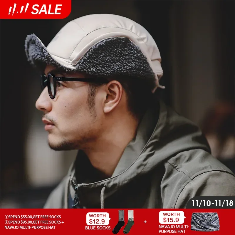 Outdoor Earcuff Cap Vintage Fleece Ear Protection Hat Barnd Flat Brim winter hat earflap hat Winter 56-62cm Beanie