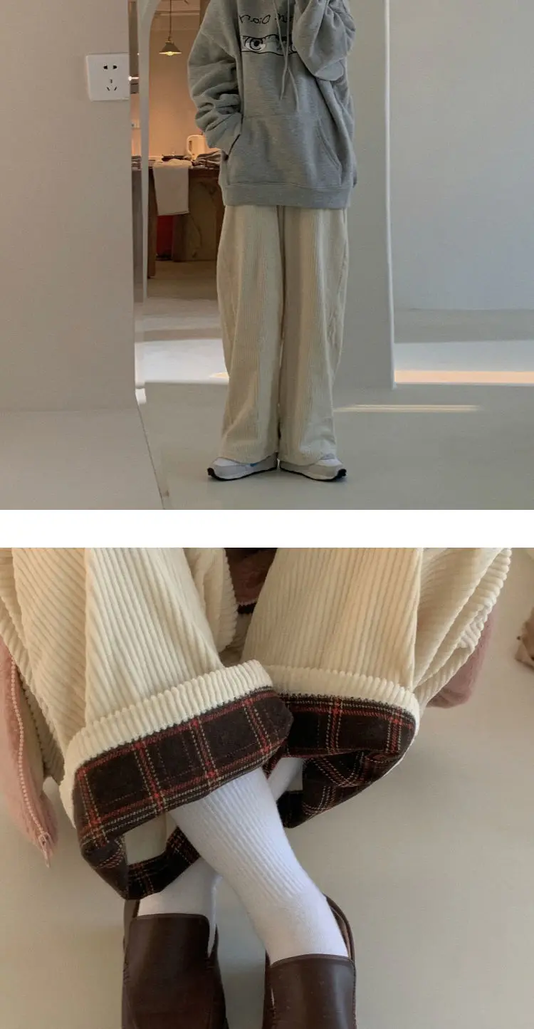 Brown Corduroy Pants Women High Waist Soft Girl Kawaii Korean Style Beige Wide Leg Pants Women Plus Size Loose Pants capri pants for women