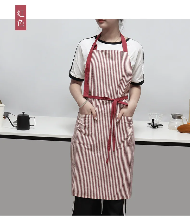 Personalisierte, brandierende, gestreifte Schürze aus Baumwolle, ideal für Cafés, Küchen und Haushaltskochaufgaben – Detail 11