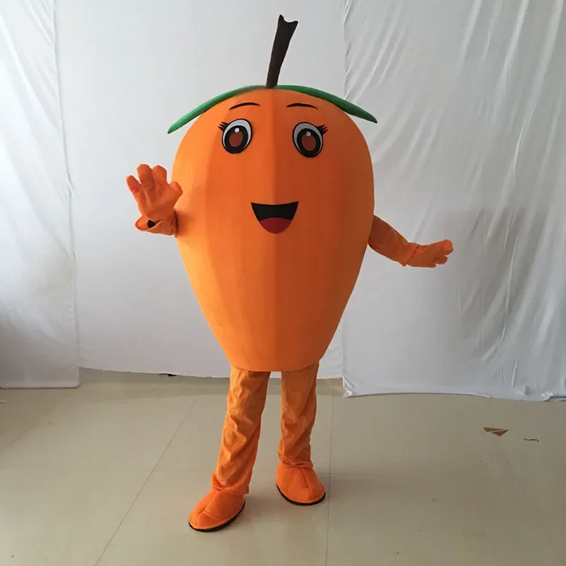 

Вкусный оранжевый костюм-талисман Loquat, мультяшный персонаж, Mascotte, зеленые листья, коричневая стильная одежда