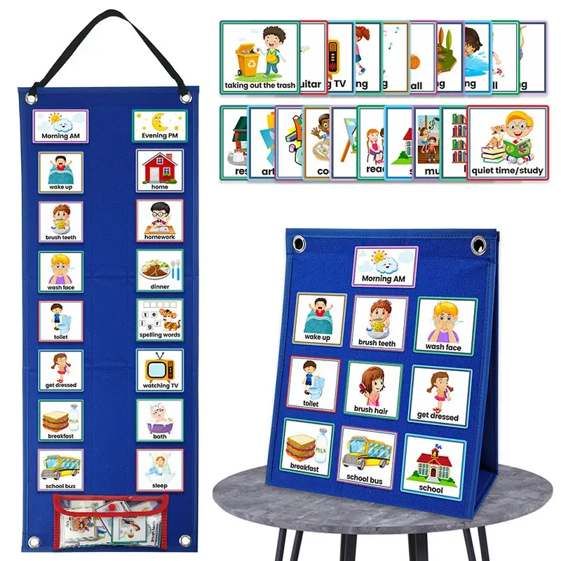 

Kids Daily Visual Schedule Learning Educational Time Activity Set Good Habits Training Games for 3-6 Years Old Montessori Toys