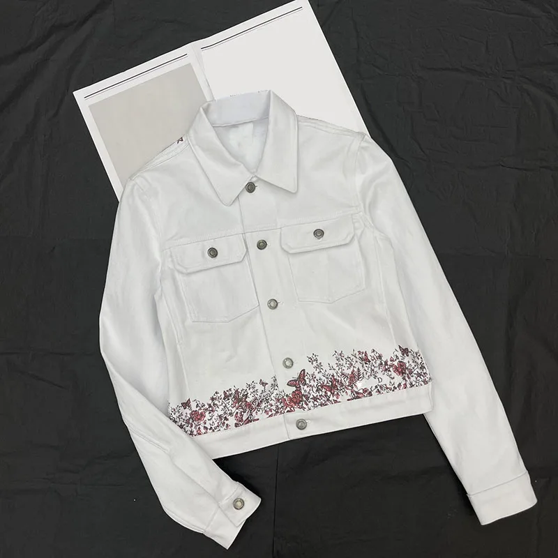 Casual Embroidered Denim Jacket, Dio Back Butterfly Love Pattern, High Quality, New, ~24, Early Spring image