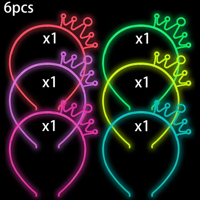 6 Pack Glow In The Dark Halloween Headbands - UV Black Light Party Accessories For Costumes & Festivals