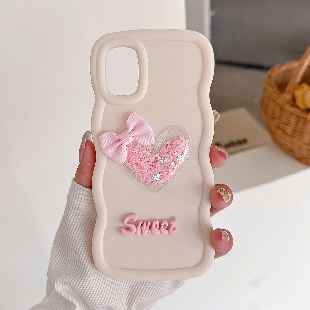 Quicksand Heart Silicone Soft Phone Case - Wave Side Design