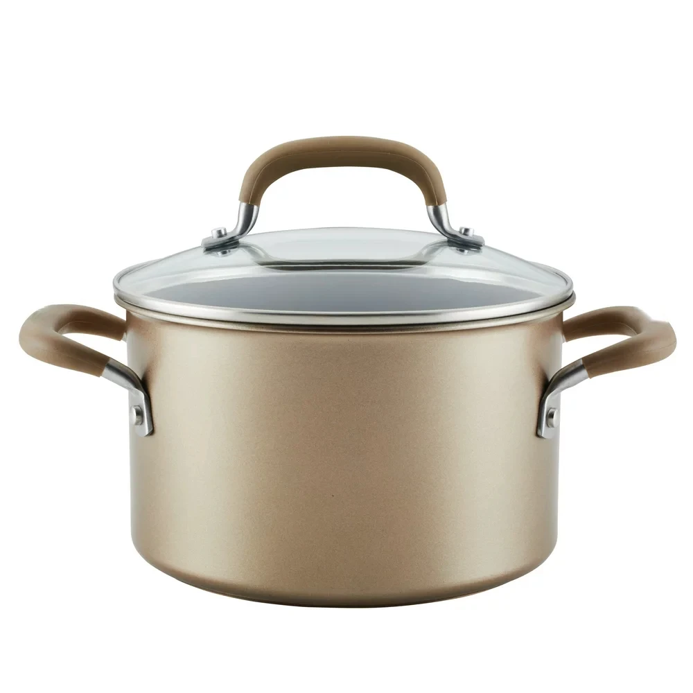 

Professional Hard Anodized Nonstick Induction Saucepot with Side Handles and Lid, 4-Quart, Bronze