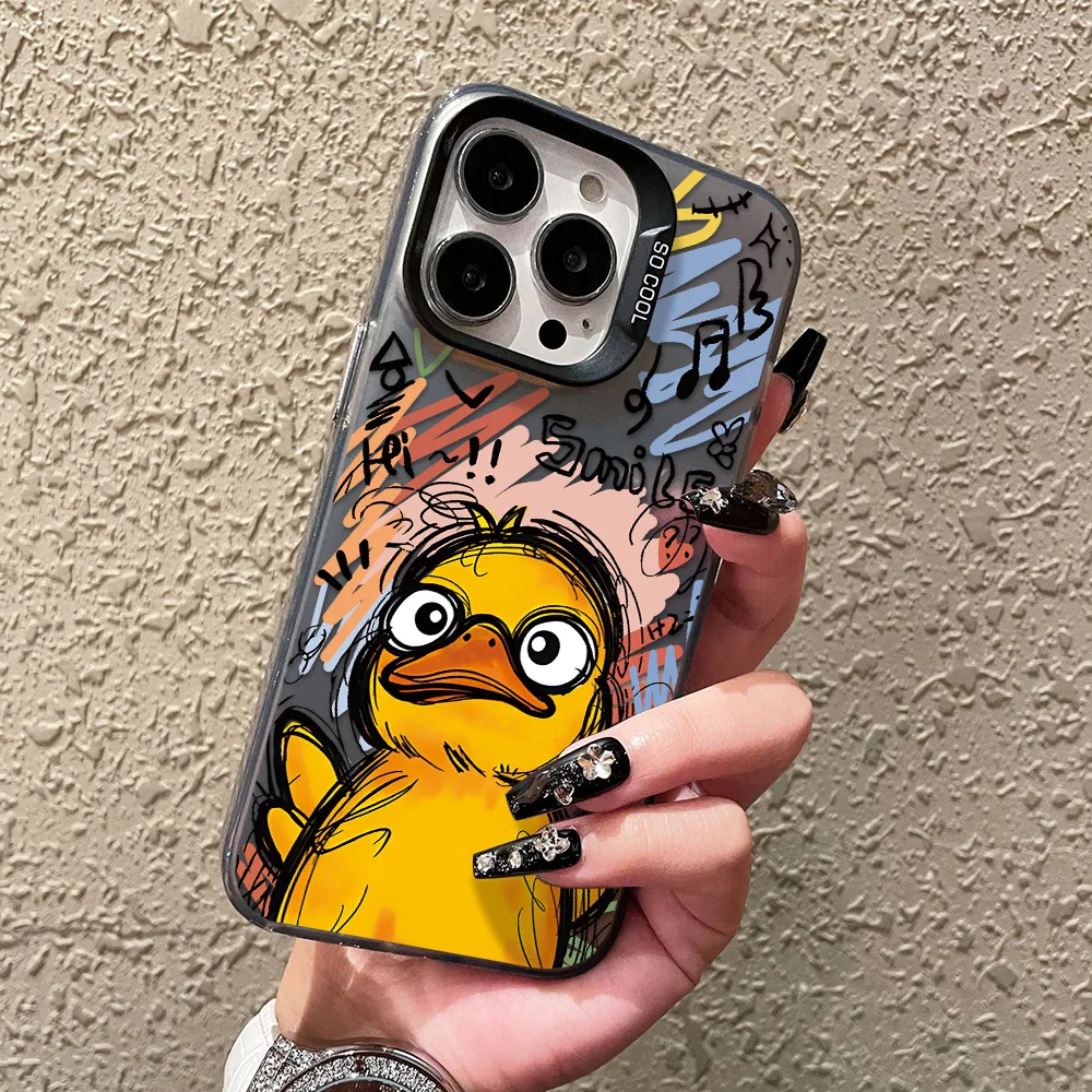 Luxury Cartoon Yellow Duck Shockproof Phone Case - Silver IMD Finish