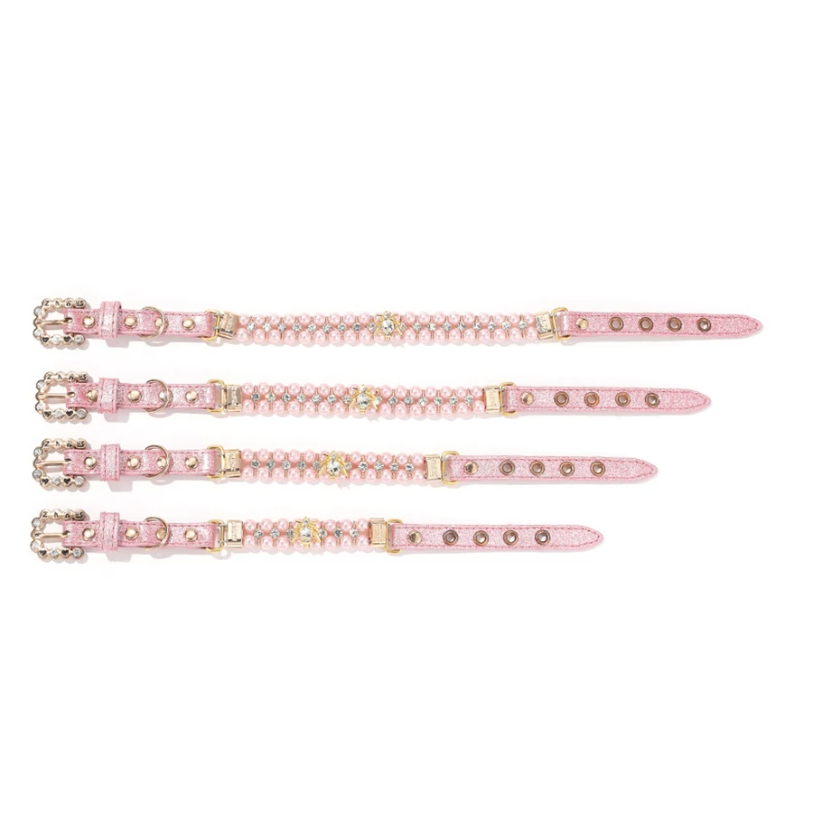 Pink Puppy Collar with Sparkly Bee Charms,Pearls & Rhinestones Premium Necklace Perfect for Small Dogs Cats, Exquisite Pet Stuff