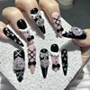 Y2K Menhera Handmade Press On Nails Lolita Sweetheart Skirt Black Pink Fake Nails Cool Spice Cute Bow Love Diamante Tip Nail Art