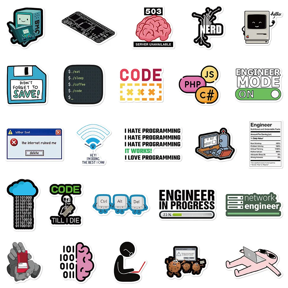 10/50PCS Funny Programming Meme Stickers Java JS Php Docker Html Cloud Language Decals Computer Laptop 404 Network Error Sticker 6