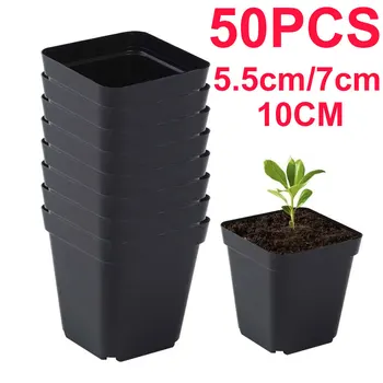 Pots de semis 50 pièces carrés plante semis-gobelet de plantation en plastique pépinière profonde arbre Pot fleur plante conteneur Pot jardin cultiver 1