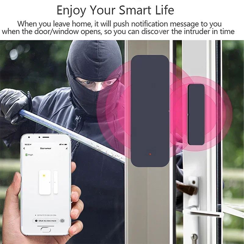 Smart Wireless Door & Window Entry Sensor with Alarm - Compatible with Virtual Assistants