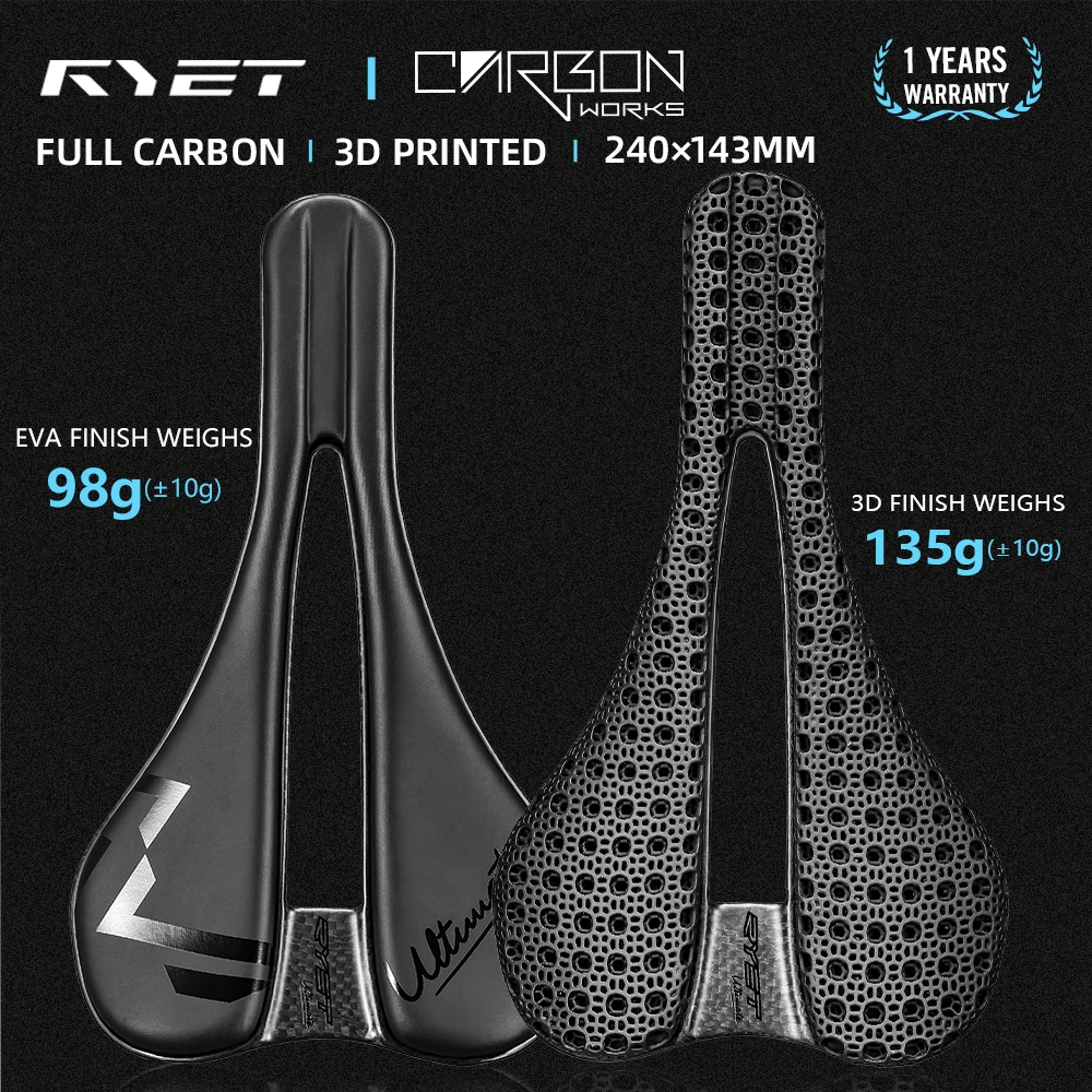 RYET 카본 3D 프린트 안장, 240mm ×143/155MM 초경량 98g 7*9 남성..