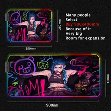 

RGB Arcane Large Mouse Pad Big Jinx Computer Gaming Mousepad 900x400 Glow with Locking Edge Gaming Mouse Mat PC Gamer Desk Mat