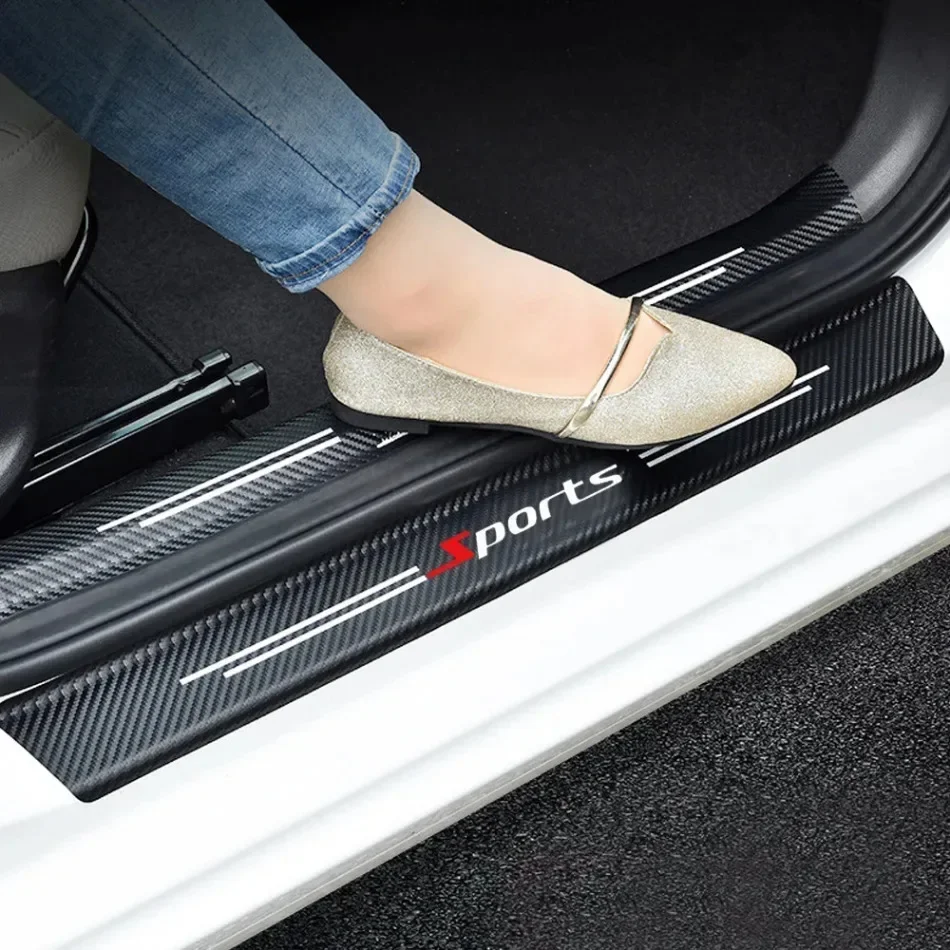 Car Sports Trunk Anti Scratch Sticker Car Door Sill Protector Decal Carbon Fiber Door Plate Sill Scuff Cover Stickers 4PCS car stickers car door stickers