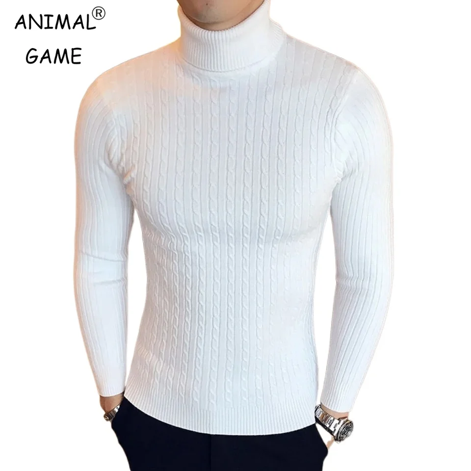 Suéter Cálido De Cuello Alto Para Hombre, Ajuste Delgado, De Punto, Para Hombre, Manga Larga, Color Sólido, Suéteres De Otoño E Invierno, Negro, M