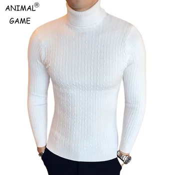 Autumn Winter Men's Turtleneck Pullovers Warm Solid Color Sweater Slim Pullover Men Knitted Sweater High Neck Thick Knitwear