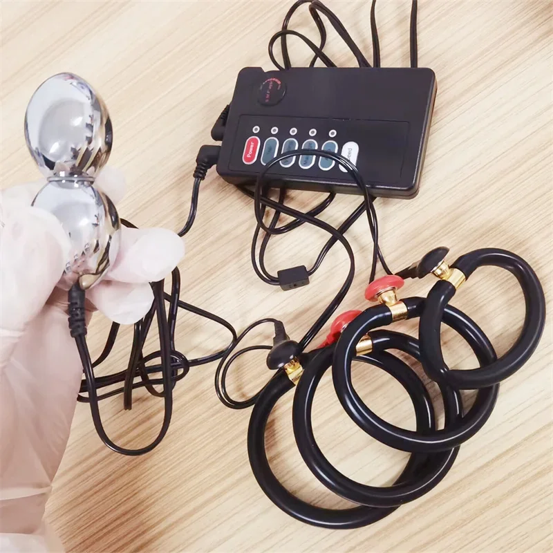 Silicone Cock Rings Metal Anal Beads Butt Plug Prostate Massage Testis Stimulation Electric Shock Sex Toys for Men Adult Games electro sex toys electric sex toys penis rings