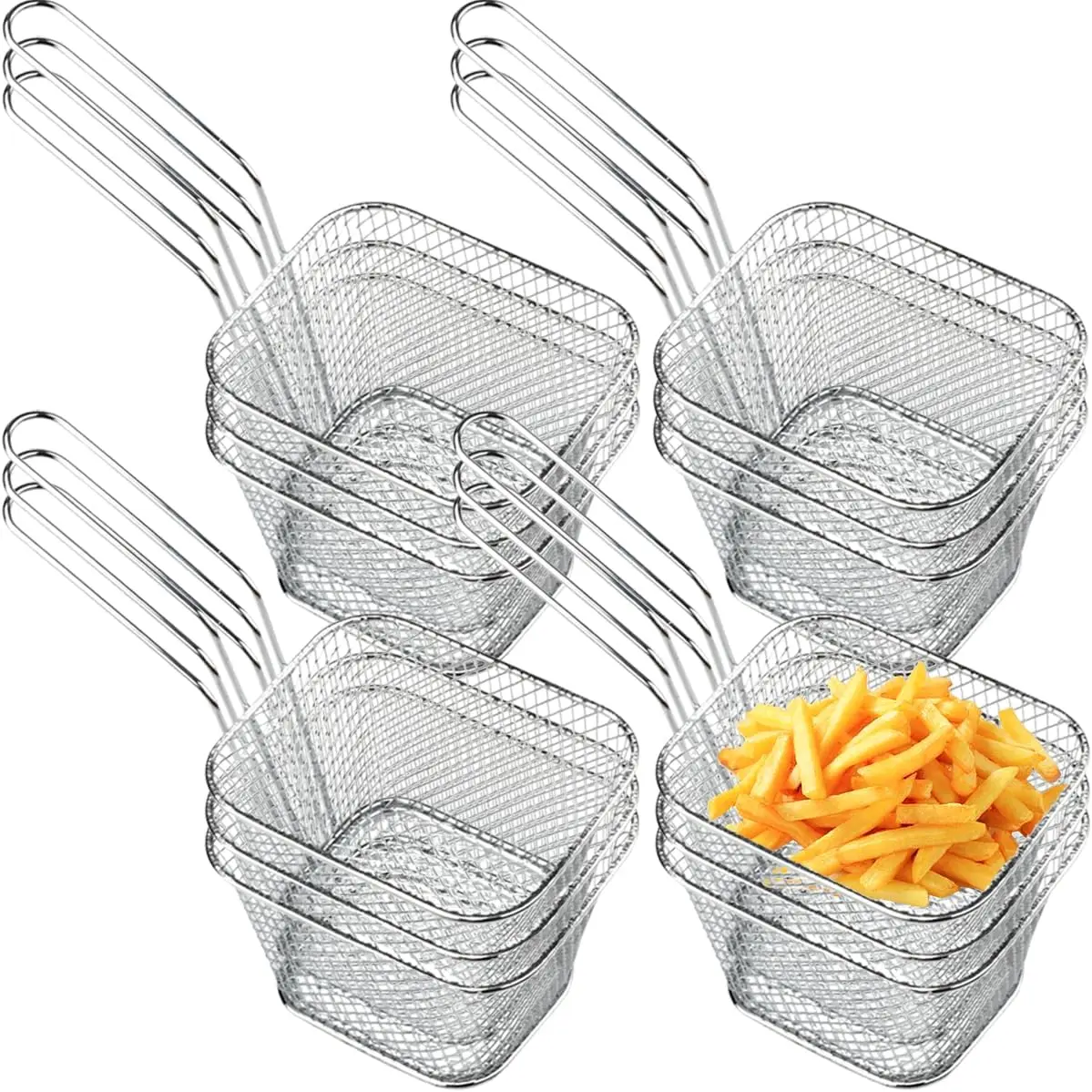 Cesta De Fry Quadrada De Aço Inoxidável, Colander De Malha, French Fries Chips Holder com Alça, Cozinha Handheld Fry Cozinhar Acessórios