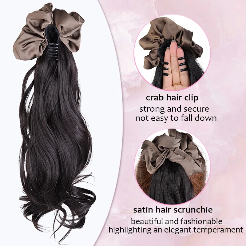16inch Synthetic Wavy Curly Ponytail Extensions With a Hair Scrunchie Ponytail Wig with Crab Hair Clip for Women Daily Party Use