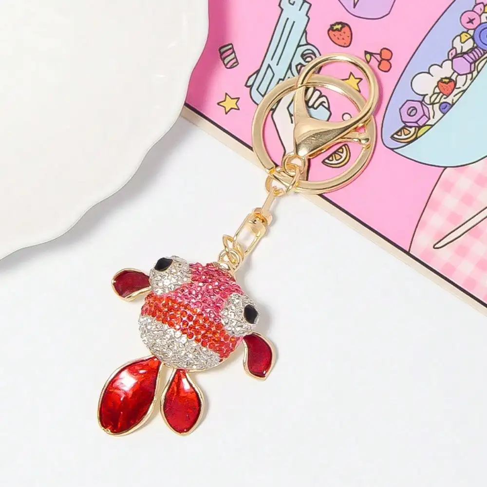 Öltropfen-Goldfisch-Schlüsselanhänger mit Strass, Metall-Schlüsselanhänger, Meeres-Tier-Schlüsselanhänger, DIY-Zubehör