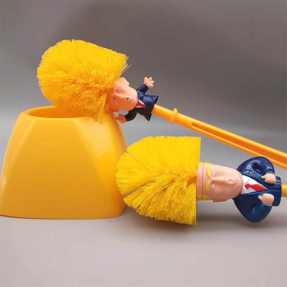 Donald Trump Toilet Brush WC Cleaning Brushes Yellow Trump Head Lavatory Brush Set Household Cleaning Tools Bathroom Accessories