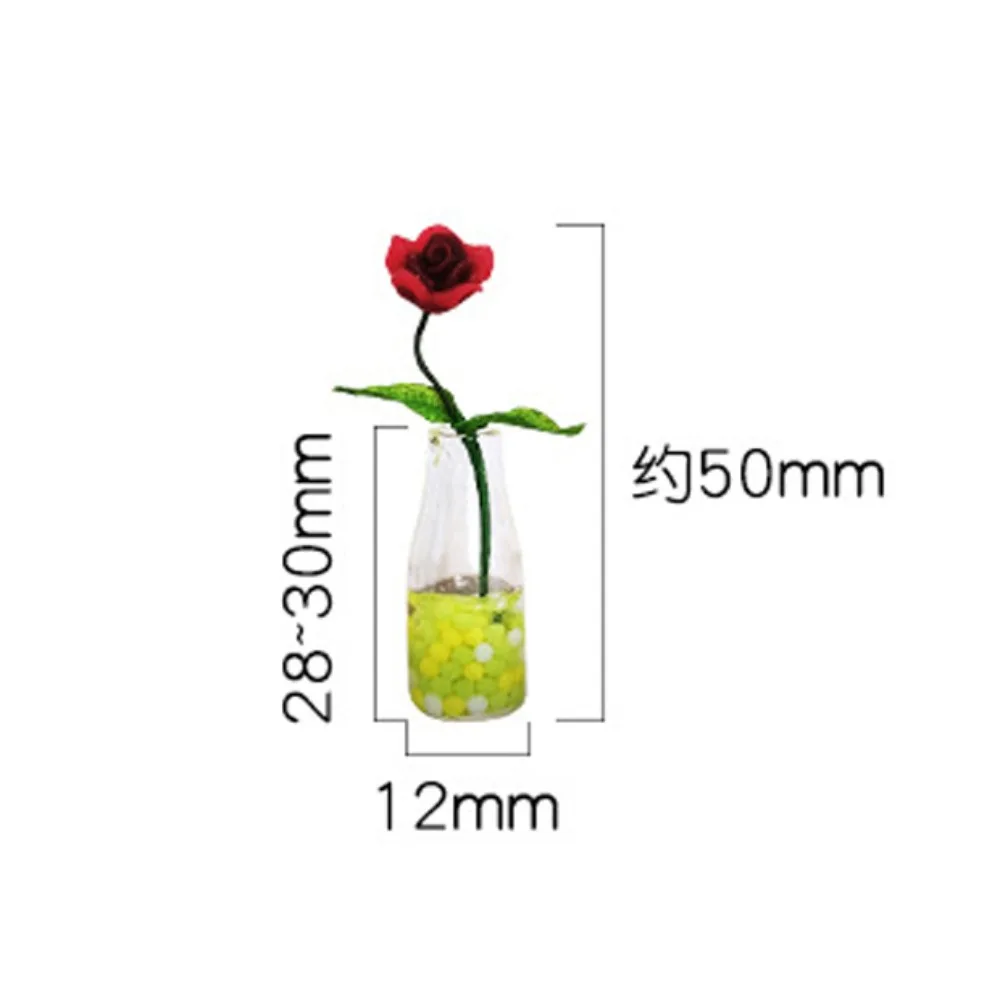 Miniature Dollhouse Miniature Rose Model Flower Vase Mini Floral 1:12 Scale Dollhouse Flower Rose Creative